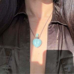 Heart amazonite perfume bottle necklace pendant purple silver necklace